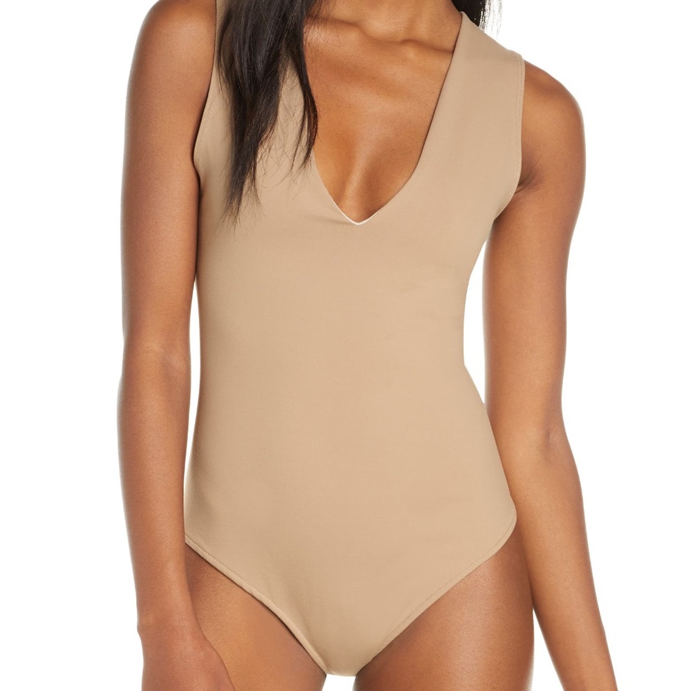 Free People Intimately Tan Deep V Bodysuit